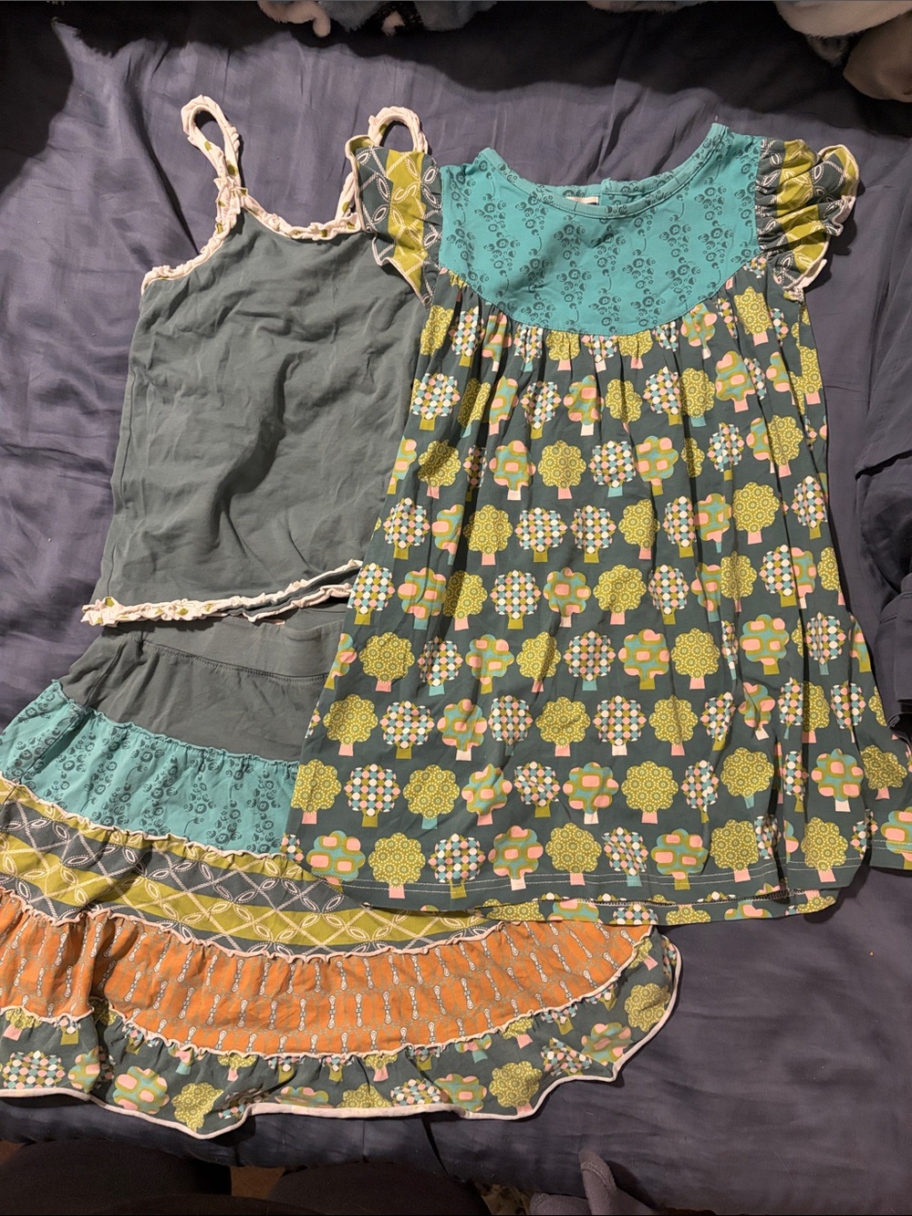 Matilda Jane Teal, Olive & Orange Patterned Girls' Dress Set